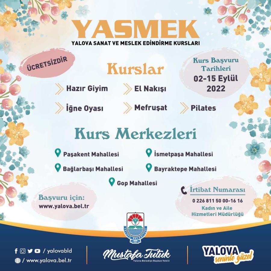 Belediyemiz Bünyesinde Düzenlenen Yasmek Kurslarımıza Başvurular Başladı